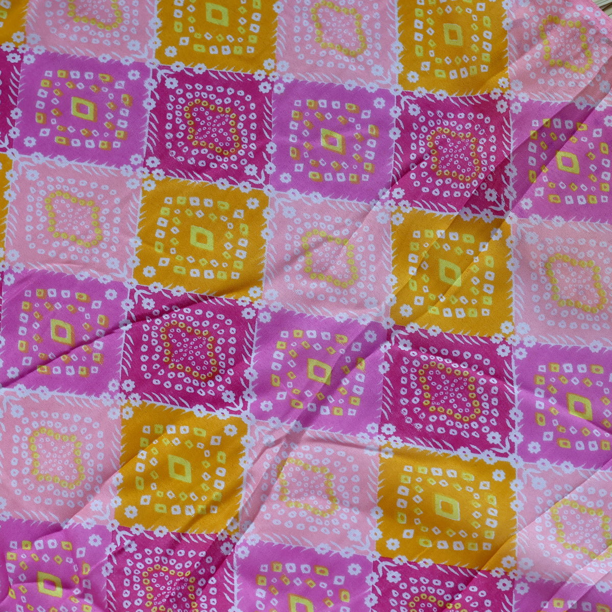 Roto Printed Fabrics Pink & Yellow & White